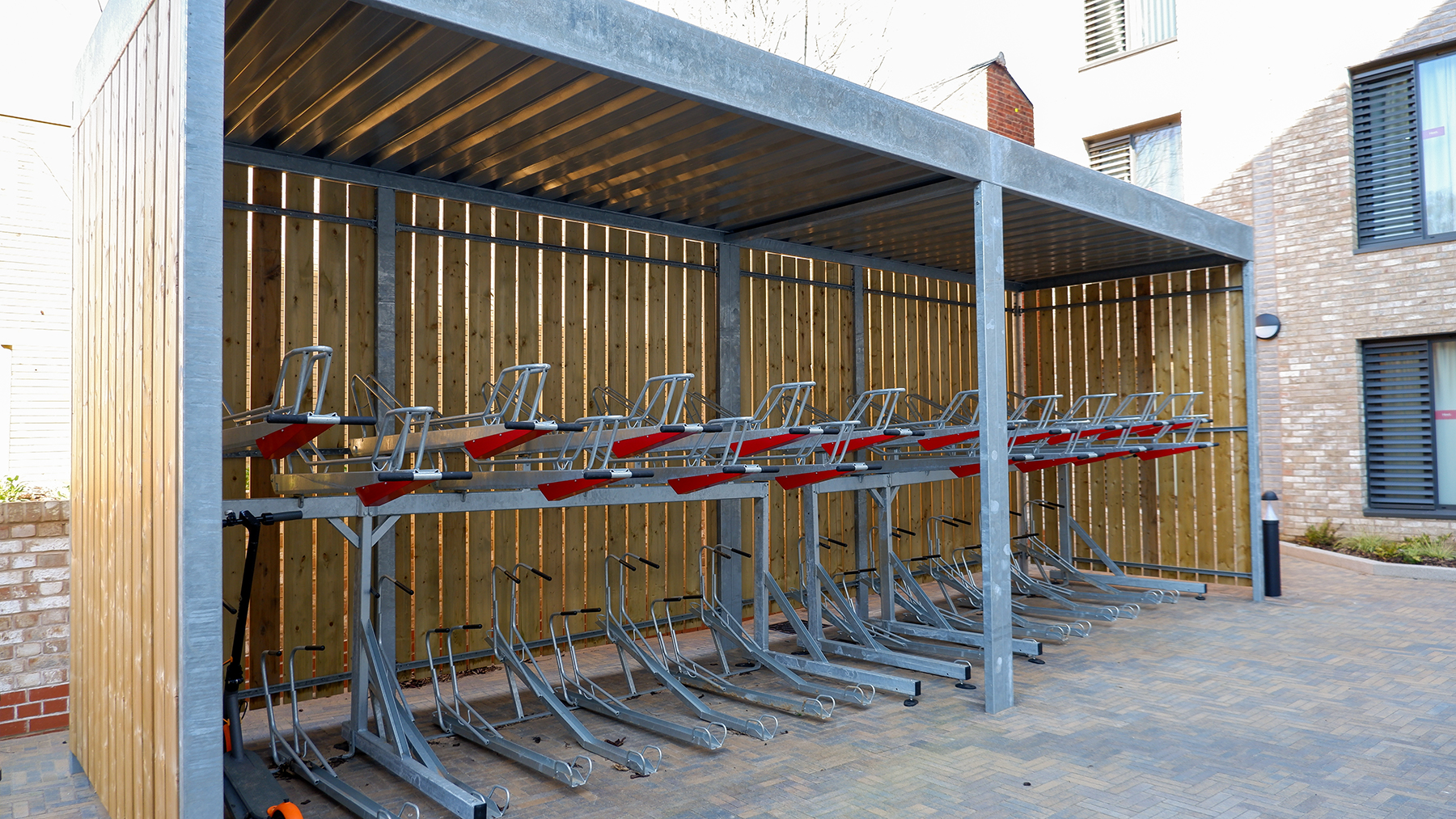 open timber cycle shelter university halls