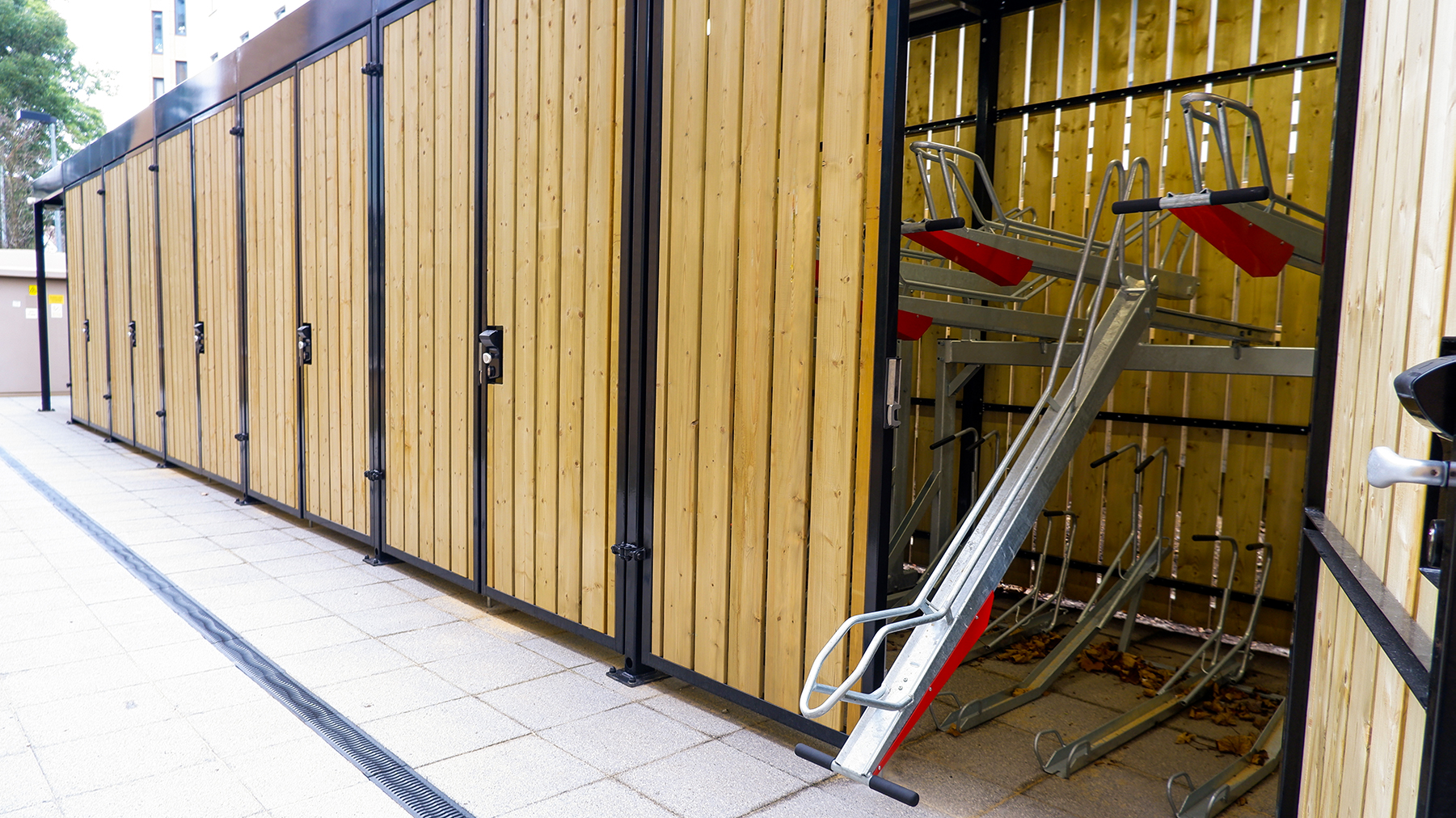 compact timber cubic bike store ealing