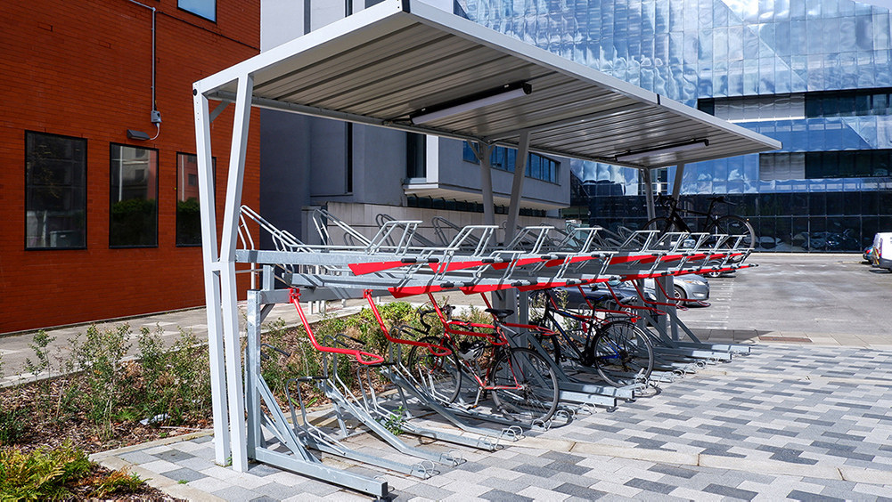 two tier bike rack under canope