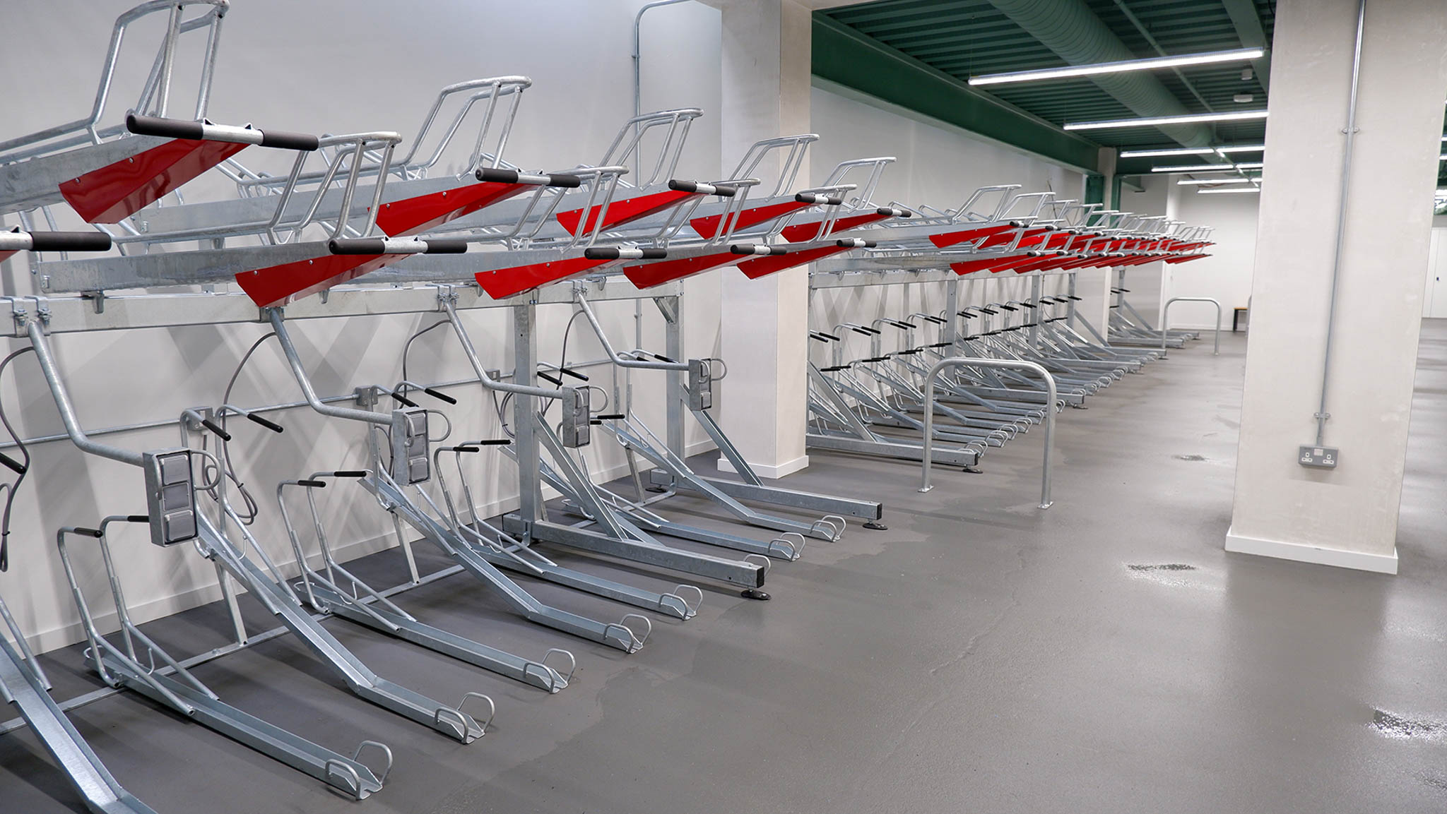 two-tier bike racks with e-bike charging